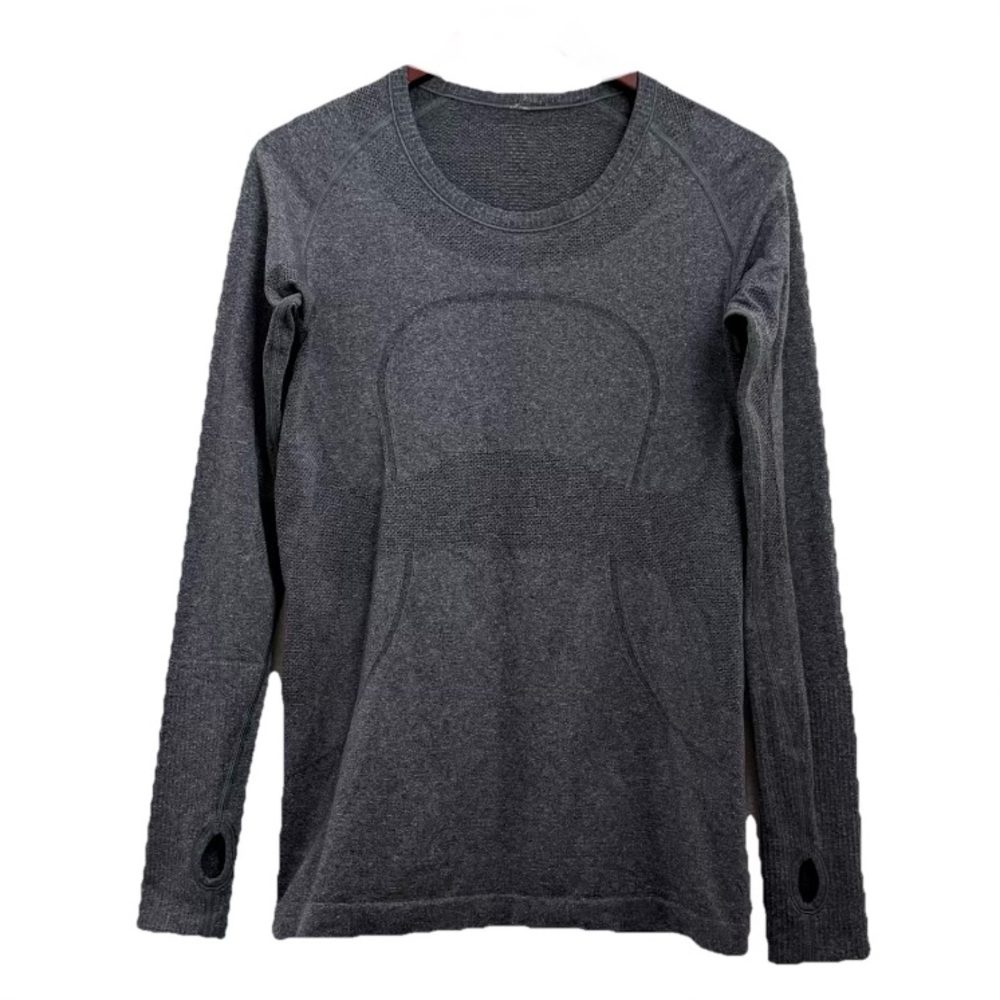 LULULEMON Black Heathered Swiftly Tech Crew Neck Long Sleeves Size 10